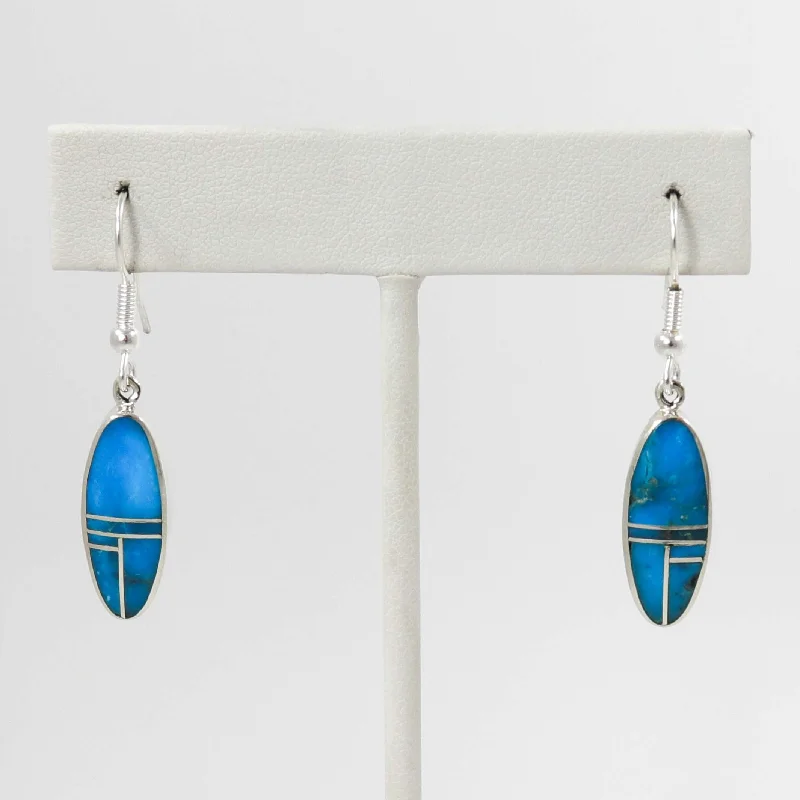 Ethnic Drop Earrings with Tribal Design -Kingman Turquoise Earrings