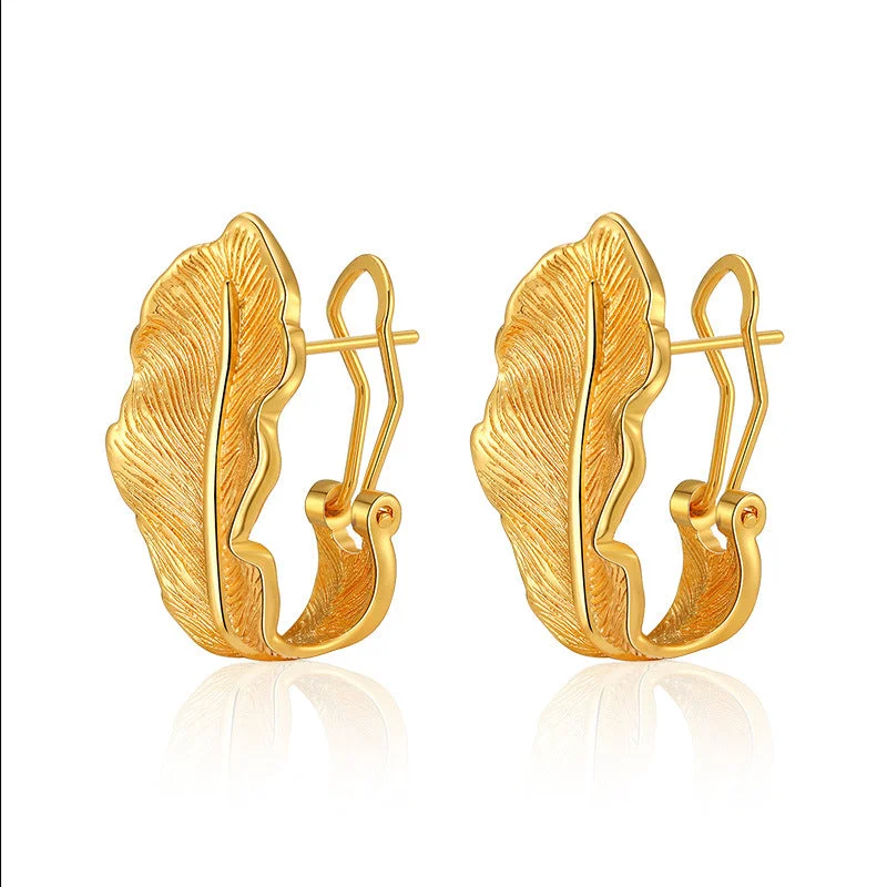 Drop Earrings for Prom Night -Wholesale Brass Plated 18K Real Gold Leaf Vintage Earrings