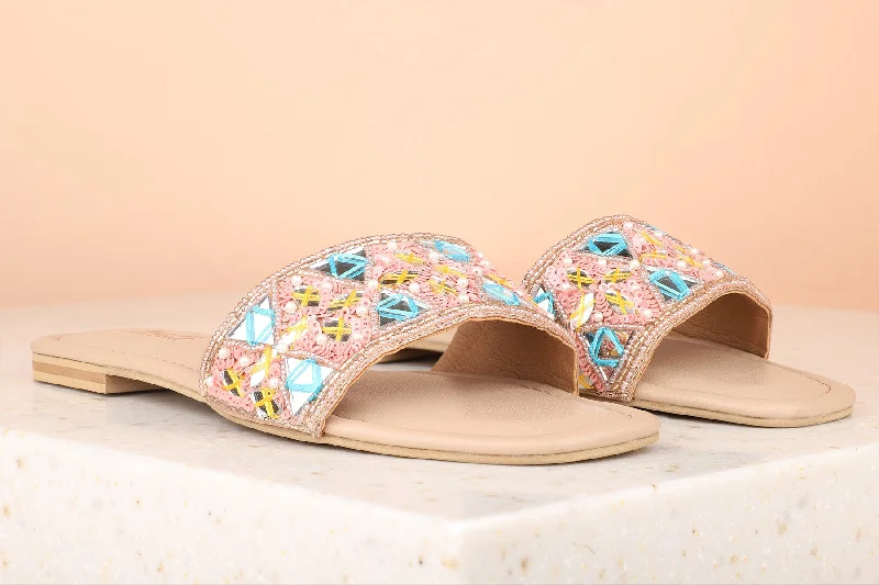 Stylish sandals for men with sporty design and adjustable straps for custom fit-Women Rose Gold Embellished Wedge Heels