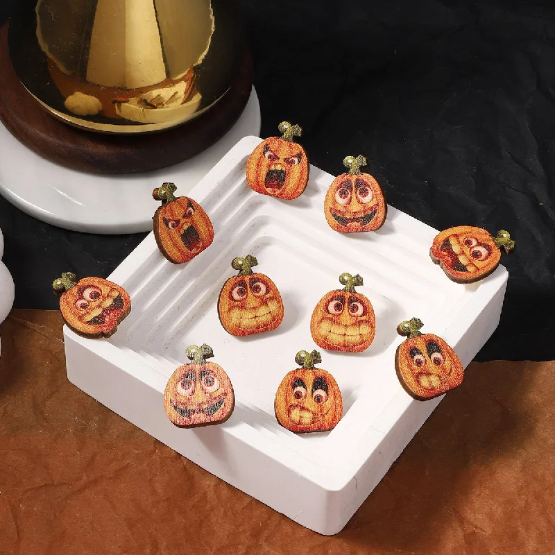 Drop Earrings for Prom Night -Wholesale Halloween Creative Funny Wood Printed Pumpkin Expression Pack Earrings