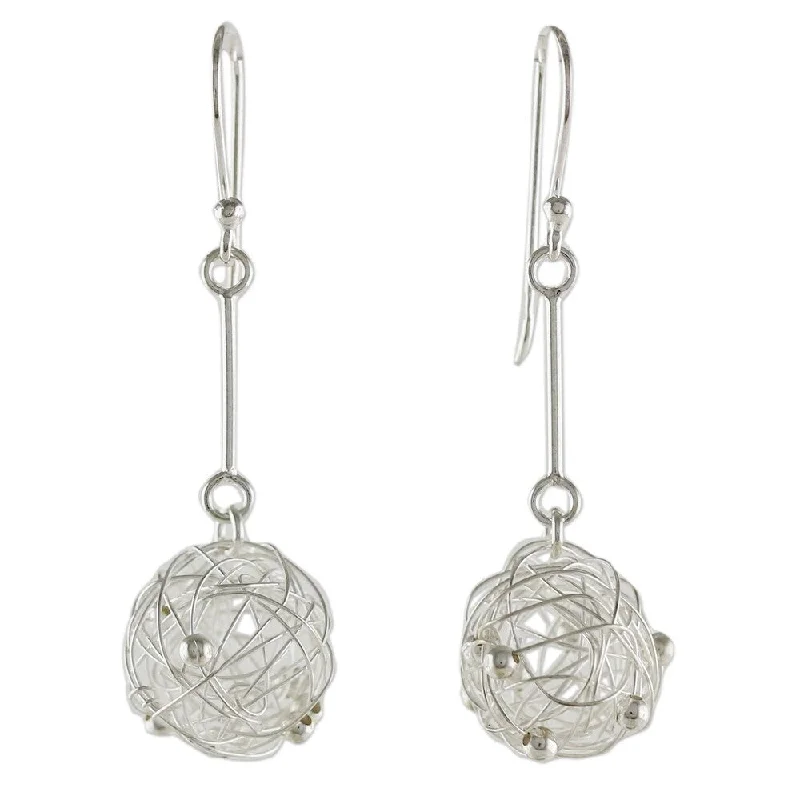 Drop Earrings for Work Attire -Handmade Sterling Silver 'Moon Nests' Earrings (Thailand) - 1.6L*0.5W