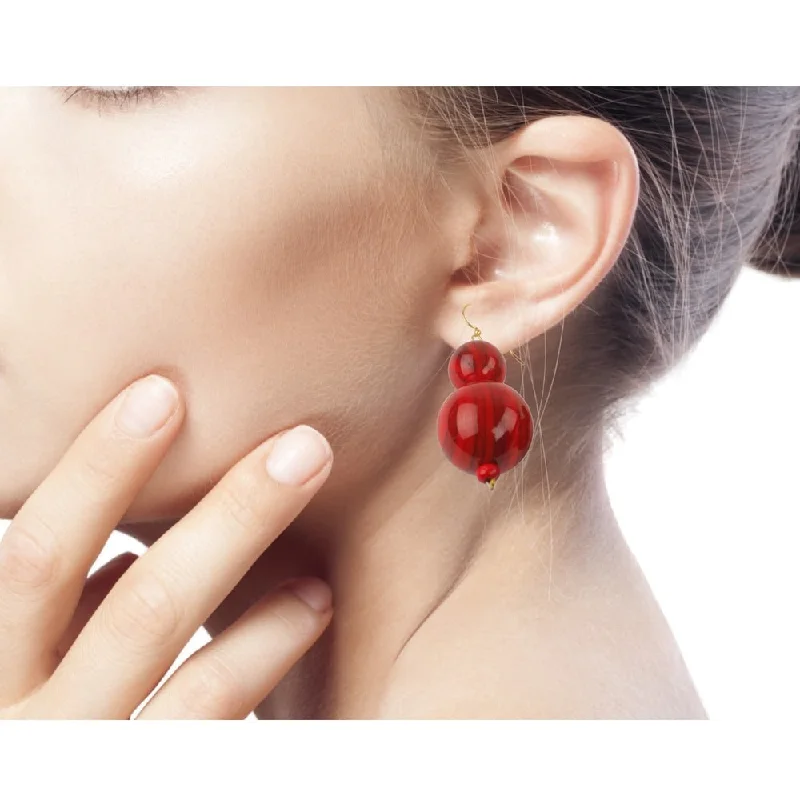 Heavy Duty Drop Earrings for Durability -Recycled Plastic 'Dzidzo in Red' Beaded Earrings (Ghana)