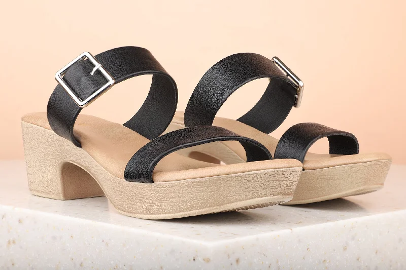 Stylish sandals for men with leather straps and simple yet sophisticated design-Women Black Solid Platform Heels