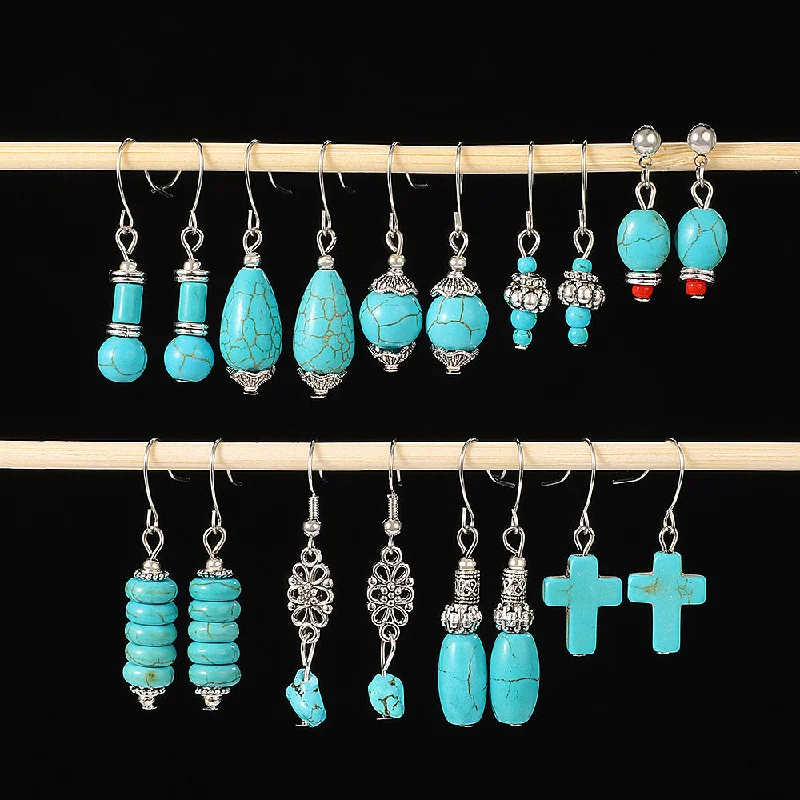 Drop Earrings for Graduation Day -Wholesale Turquoise Vintage Pendant Bohemian Earrings