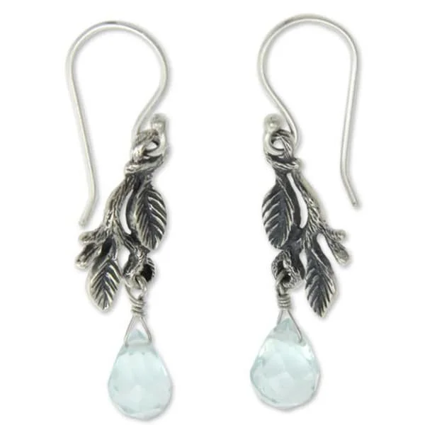 Ethnic Drop Earrings with Tribal Design -Handmade Sterling Silver 'Blue Rainforest' Earrings (Indonesia)