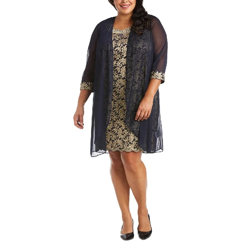 Spandex Dresses for Flexible -R&M Richards Womens Plus Jacquard 2PC Cocktail and Party Dress