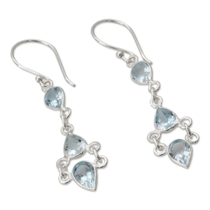 Geometric Drop Earrings for Trend -Sterling Silver 'Mystic Wonder' Blue Topaz Earrings