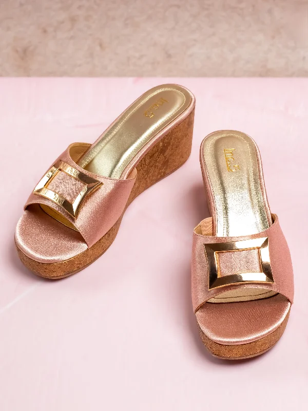 Trendy sandals for men with sporty design and comfortable rubber soles-Women Rose Gold Embellished Wedge Heels