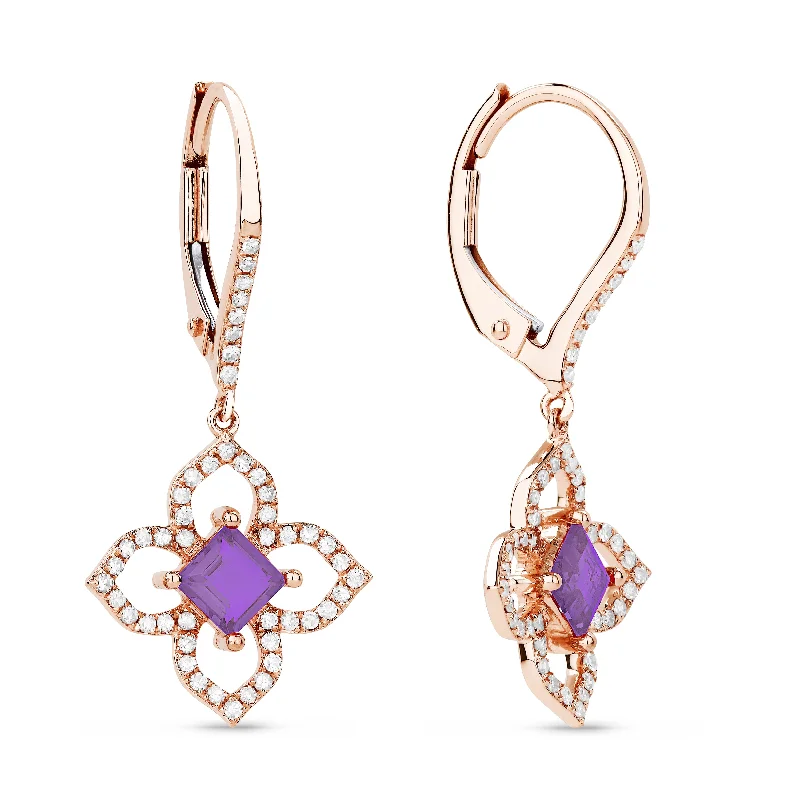 Drop Earrings with Debossed Designs -6.5 16.9 Mm 0.60Ct Amethyst Drop/dangle Earrings In 14K Rose Gold