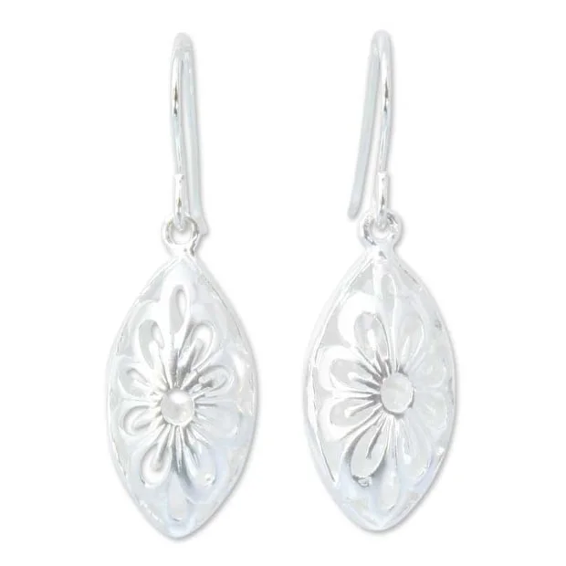 Drop Earrings for School Uniform -Sterling Silver 'Rice Flower' Earrings (Thailand)