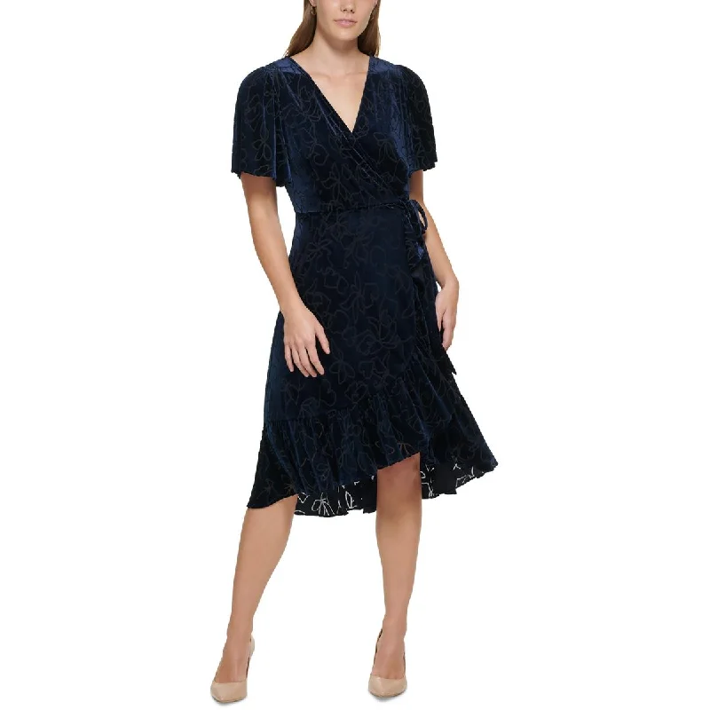 Resort Dresses for Vacation -Calvin Klein Womens Velvet Midi Wrap Dress