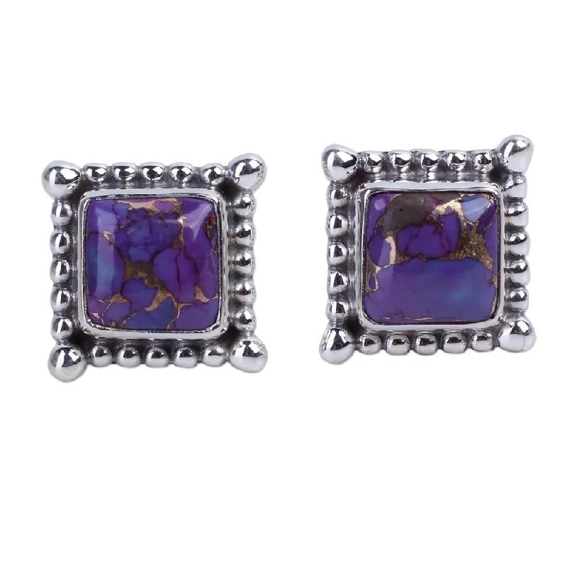 Gemstone and Diamond Drop Earrings for Opulence -NOVICA Sterling Silver 'Magical Purple' Turquoise Earrings (India) - 0.2