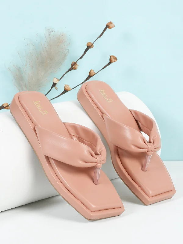 Stylish sandals for women with unique buckle details and flat design-Women Peach Wedge Heels