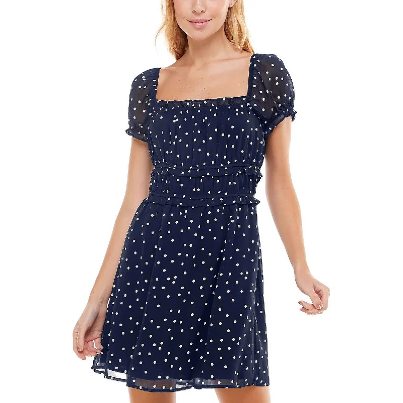 White Dresses for Pure Look -Trixxi Womens Juniors Chiffon Polka Dot Shift Dress