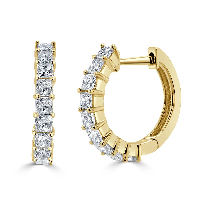 Drop Earrings with Hammered Finish -Joelle Collection Diamond Huggie Earrings 14K Gold Princess Cut