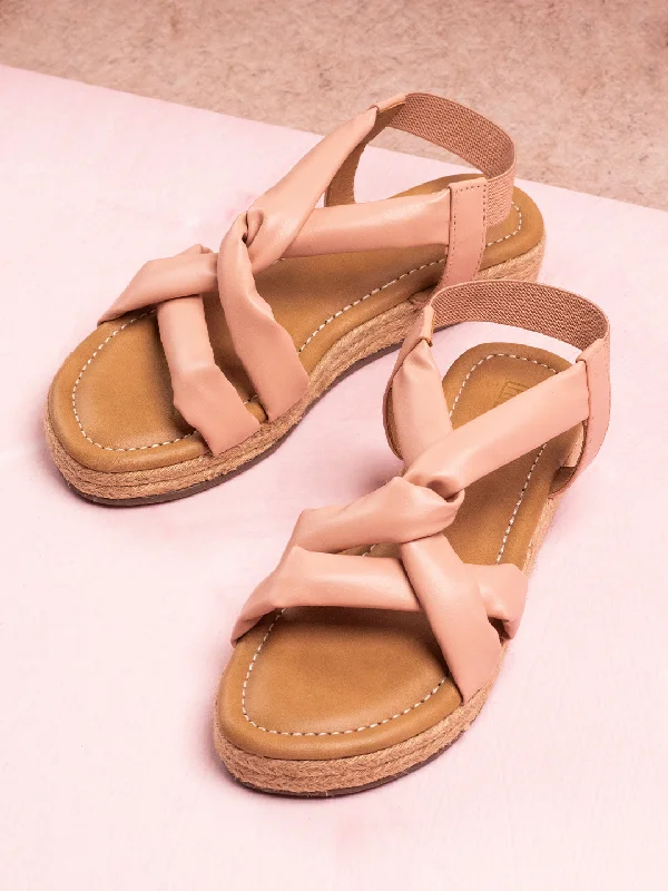 Stylish sandals for women with metallic leather straps and cushioned footbed-Women Peach Wedge Heels