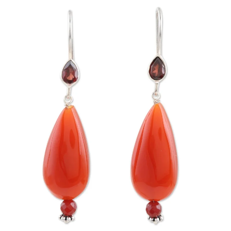 Drop Earrings with Crown Designs -NOVICA Fan the Flame, Carnelian and garnet dangle earrings - 2.1*0.5