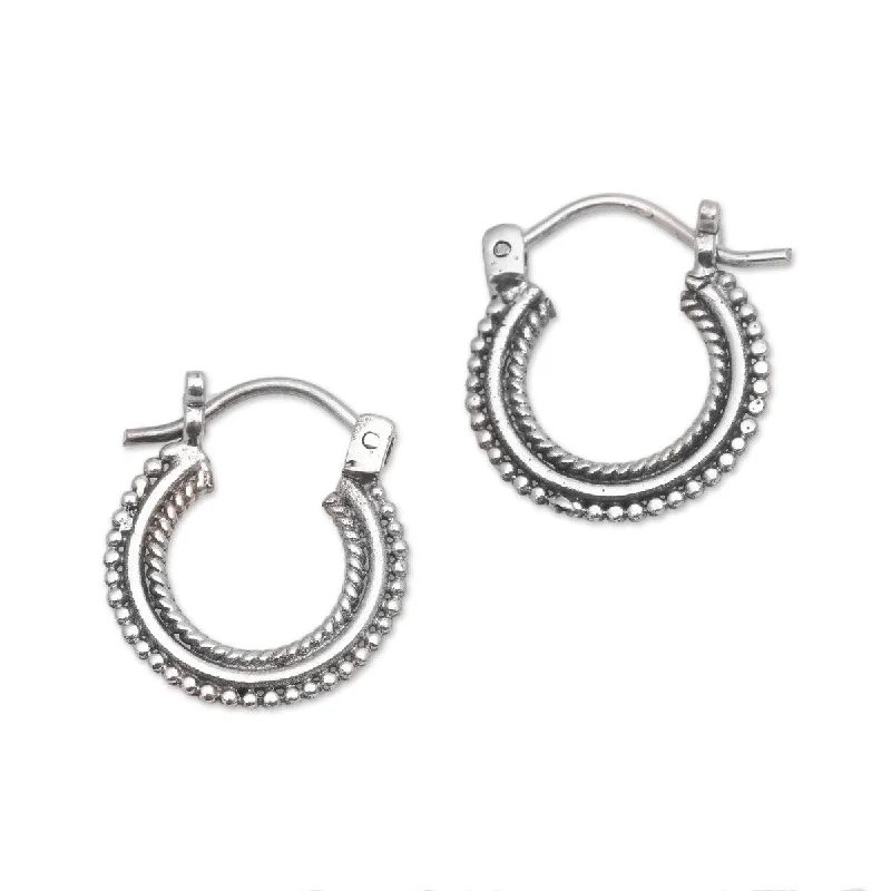 Drop Earrings with Chevron Designs -NOVICA Luminescent Halo, Sterling silver hoop earrings - 0.7*0.1