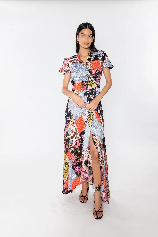 Polyester Dresses for Durable -Patched Together Wrap Dress