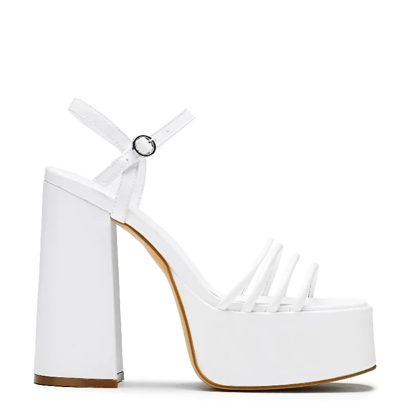 Comfortable sandals for women with adjustable ankle straps for personalized fit-Cosette White Platform Strappy Heels