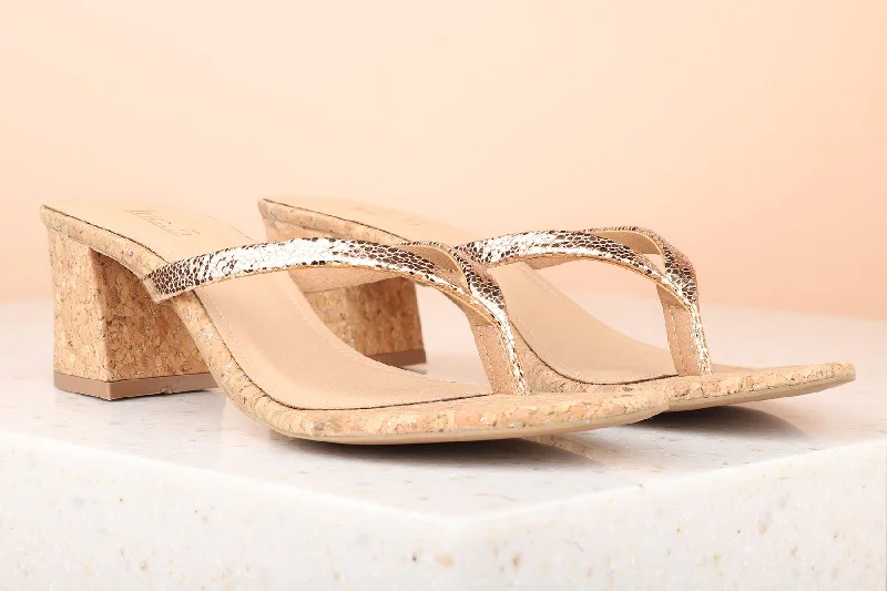 Beach sandals for women with slip-on design and vibrant color options-Women Rose Gold Embellished Block Heels