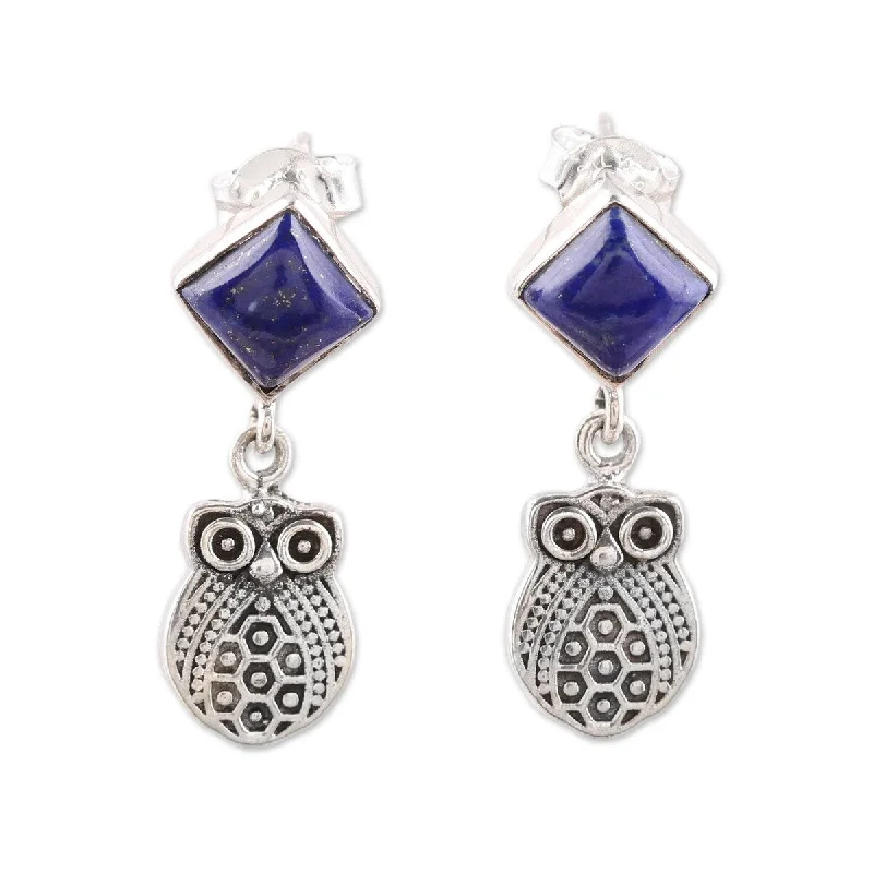 Tarnish Resistant Drop Earrings for Longevity -NOVICA Royal Owls, Lapis lazuli dangle earrings