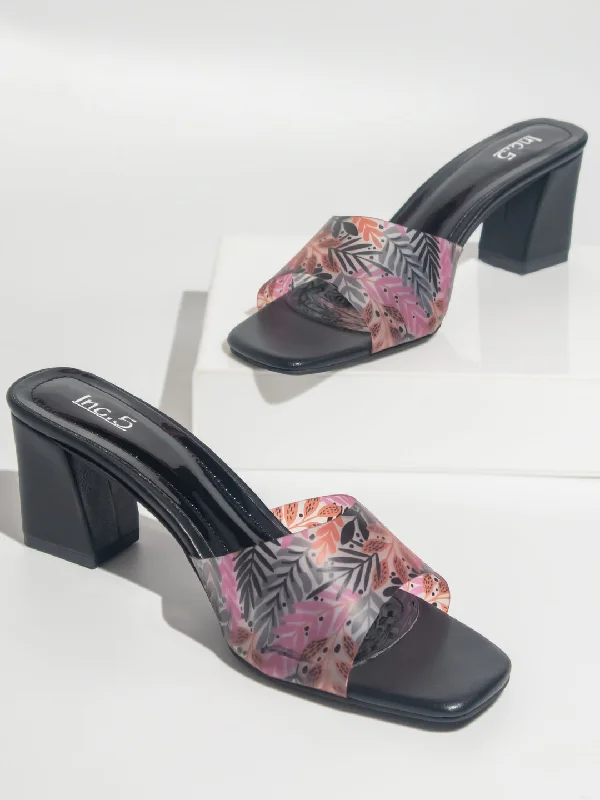 Comfortable sandals for women with padded straps and soft footbed for long wear-Women Black Transparent Block Heels