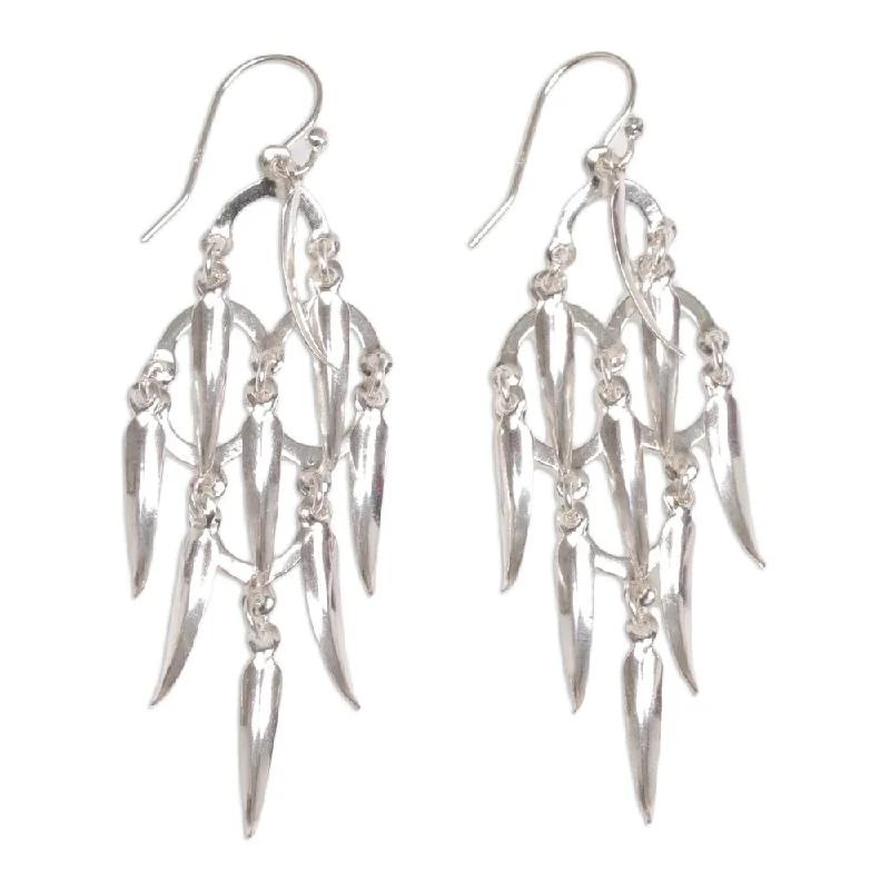 Drop Earrings for Gym Workout -Handmade Sterling Silver Chandelier Earrings, 'Feathered Dreams' (Indonesia) - 2.8*0.8