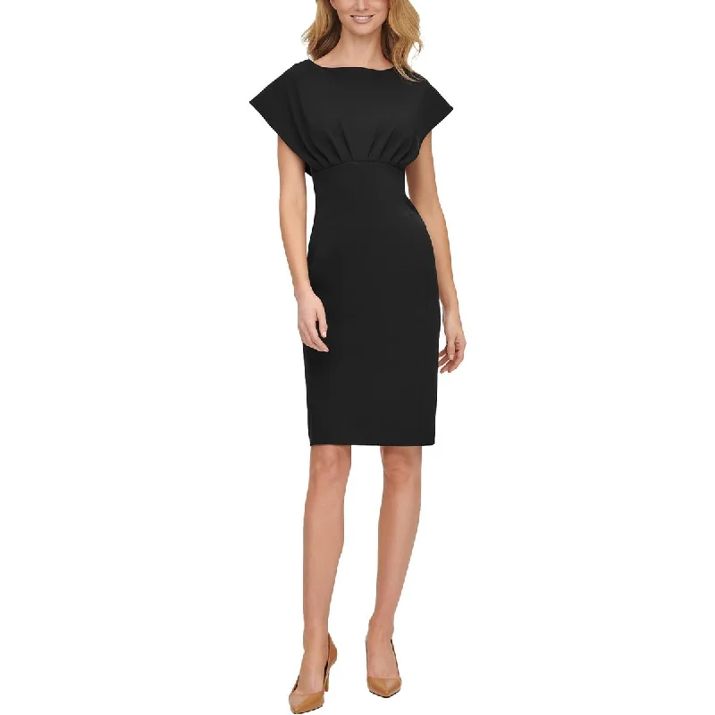 Faux Leather Dresses for Affordable -Calvin Klein Womens Knee Length Boat Neck Sheath Dress