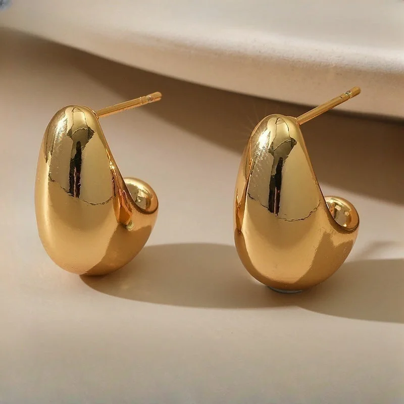 Drop Earrings for Office Wear -Wholesale C Shape Pea Gold Plated Earrings