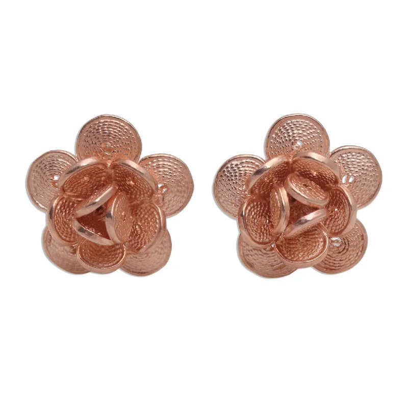 Drop Earrings for Valentine's Day -NOVICA Tiny Blossoms, Rose gold plated filigree button earrings - 0.4*0.4