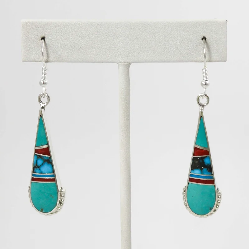 Gold Drop Earrings for Women -Multi-Stone Inlay Earrings