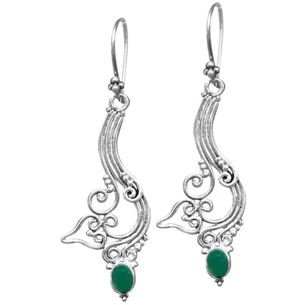 Drop Earrings with Crown Designs -Sterling Silver 'Ivy Moon' Agate Dangle Earrings