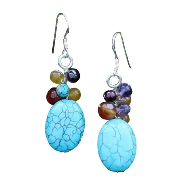 Drop Earrings with Leaf Motifs -Citrine and Amethyst 'Confetti Blue' Dangle Earrings