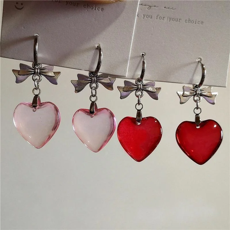 Push Back Drop Earrings for Convenience -Wholesale Gothic Dark Bow Heart Earrings