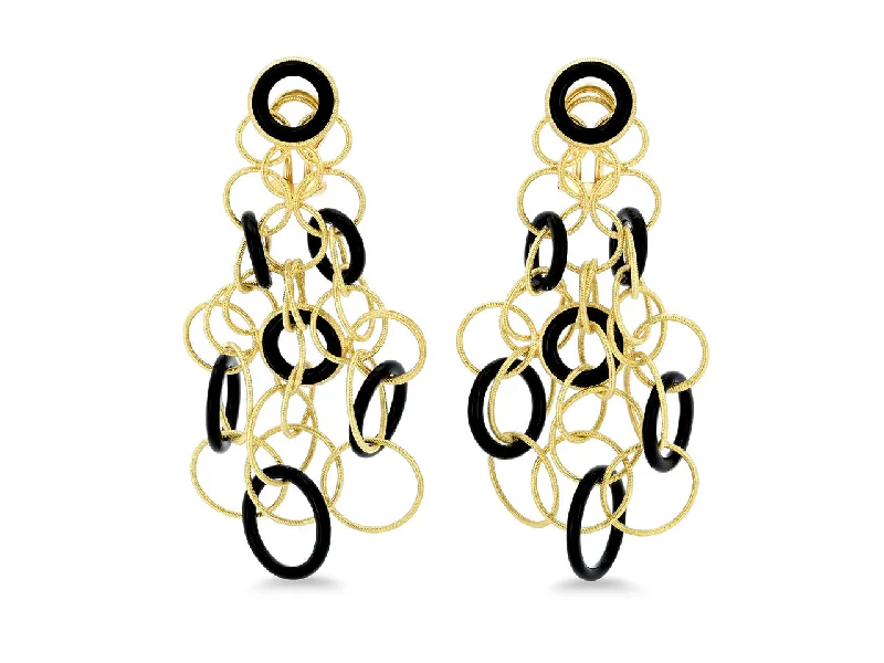 Drop Earrings with Vine Designs -Buccellati 'Hawaii' Onyx Earrings in 18K Gold