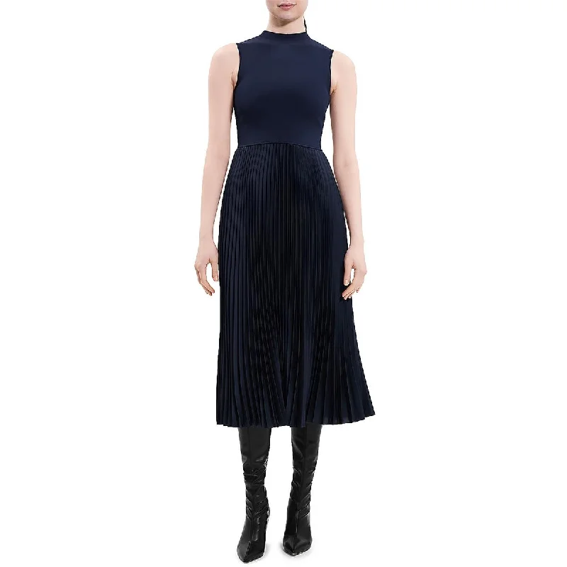 Silk Dresses for Luxurious -Theory Womens Shutter Pleat Sleeveless Midi Dress