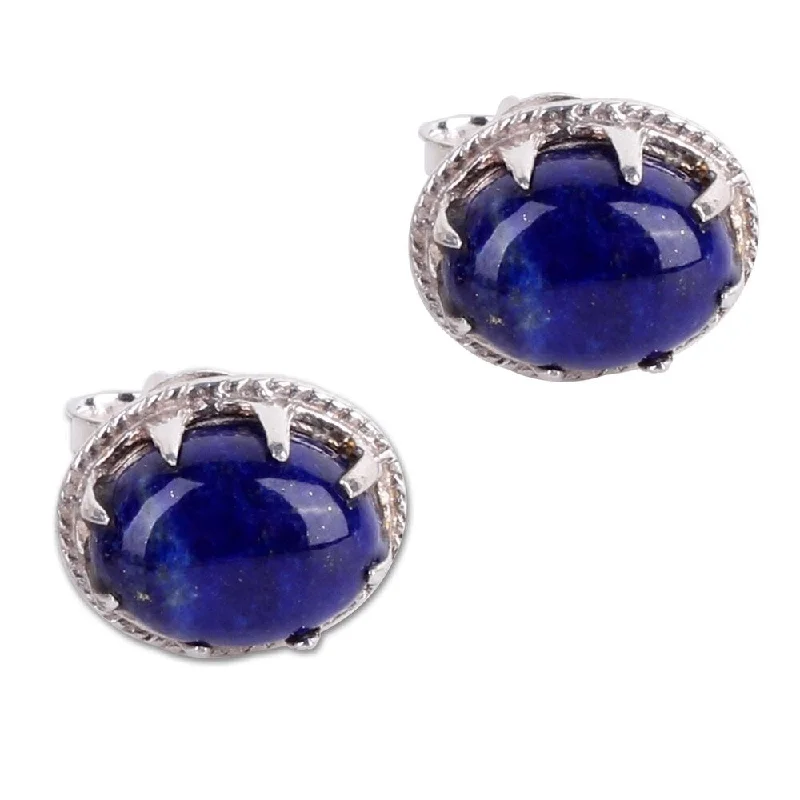 Hippie Drop Earrings with Beads -NOVICA Handmade Morning Mystery Silver Lapis Lazuli Earrings (India) - 0.4*0.3