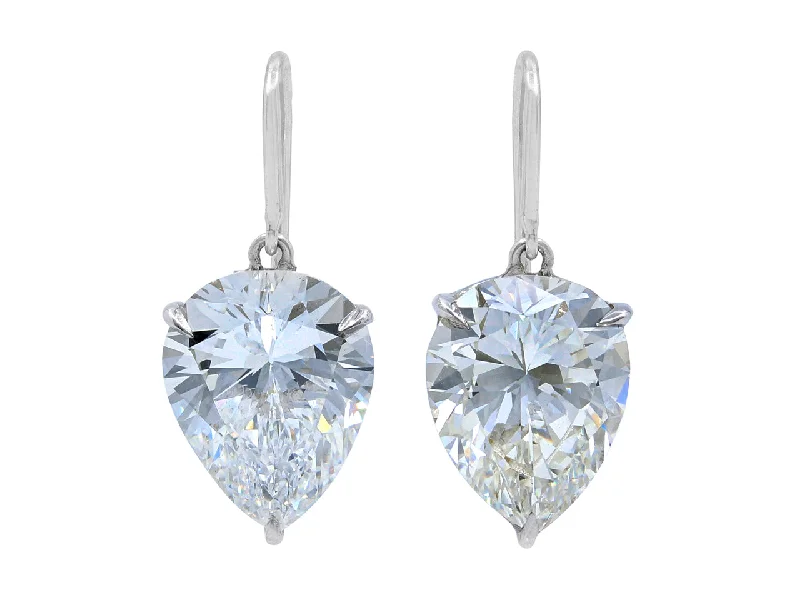 Drop Earrings with Keyhole Designs -Beladora 'Bespoke' Pear-shape Diamond Drop Earrings, 6.52 carats total, in Platinum