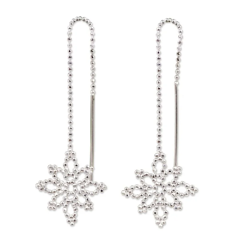 Drop Earrings for Wedding Ceremony -NOVICA Handmade Sterling Silver Silver Snowflakes Earrings (Thailand) - 1.7L*0.6W