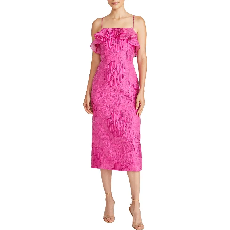 Maxi Dresses for Elegant Style -ML Monique Lhuillier Womens Ruffled Mid Calf Midi Dress