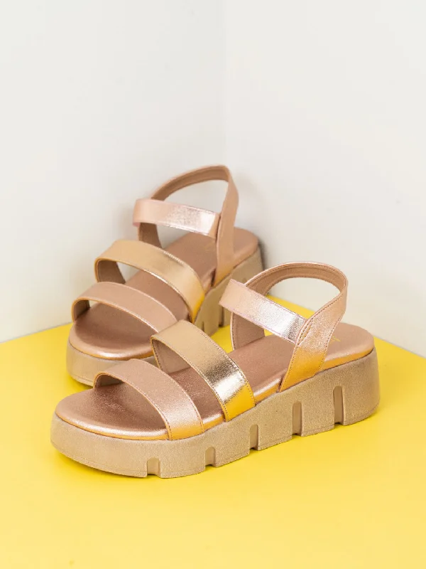 Trendy sandals for women with buckle closure and vibrant color options-Womens Rose Gold Party Wear Solid Round Toe Heels