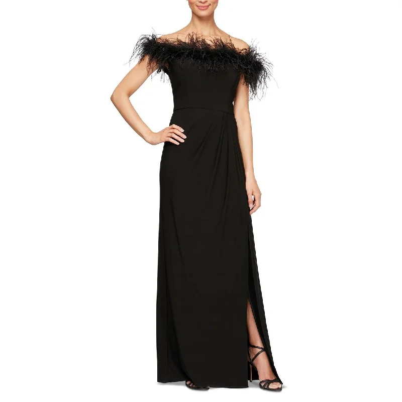 Ethnic Dresses with Tribal Design -Alex Evenings Womens Feather Trim Boning Evening Dress