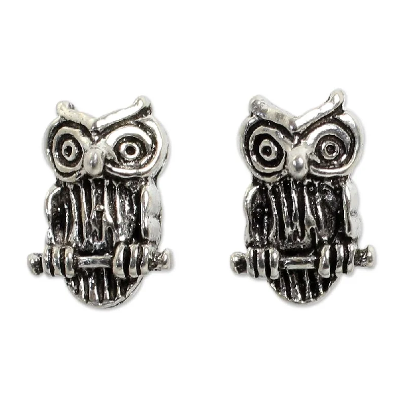 Maximalist Drop Earrings for Bling -NOVICA Handmade Sterling Silver Wise Little Owl Earrings (Thailand)