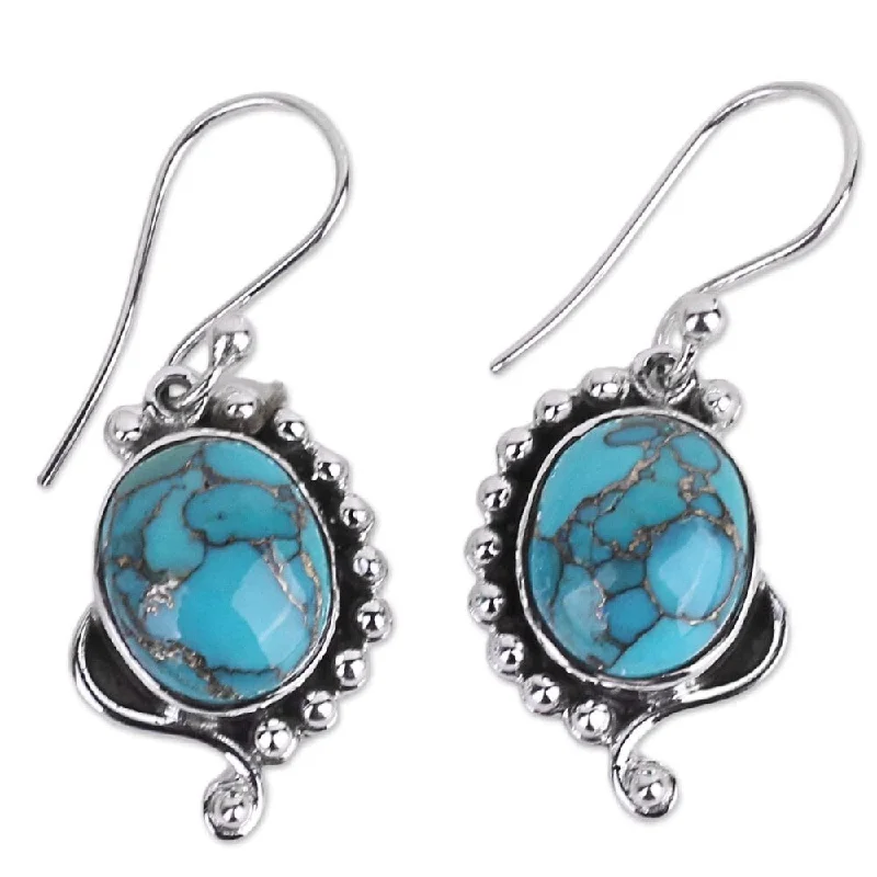 Hypoallergenic Drop Earrings for Sensitive -Handmade Blue Indian Paisley Turquoise Earrings (India) - 1.4*0.6