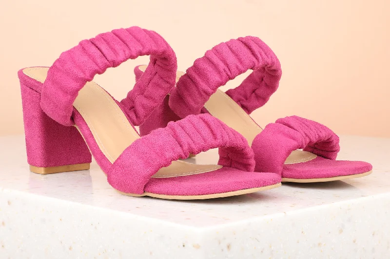 High-heeled sandals for women with platform design and stylish open-toe feature-Women Rani Pink Textured Block Heels