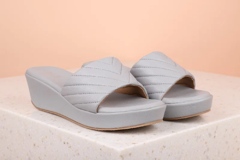 Outdoor sandals for women with cushioned footbed and adjustable straps for support-Women Grey Textured Wedge Heels