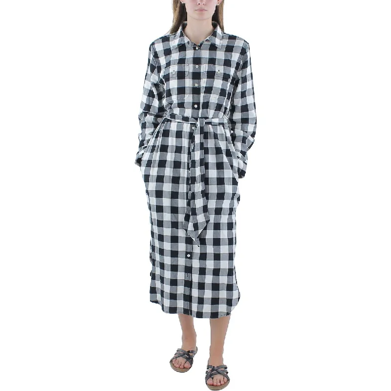 Blue Dresses for Classic -Lauren Ralph Lauren Womens Plaid Midi Shirtdress