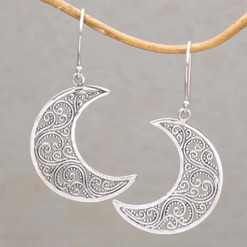 Adjustable Drop Earrings for Custom Fit -NOVICA Handmade Sterling Silver 'Crescent Vines' Earrings (Indonesia) - 1.9*0.9