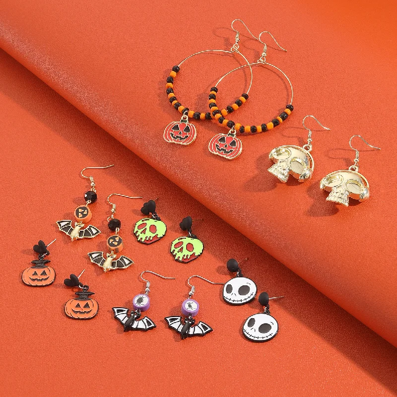 Drop Earrings with Crown Designs -Wholesale Halloween Skull Bat Pumpkin Ghost Rice Bead Earrings